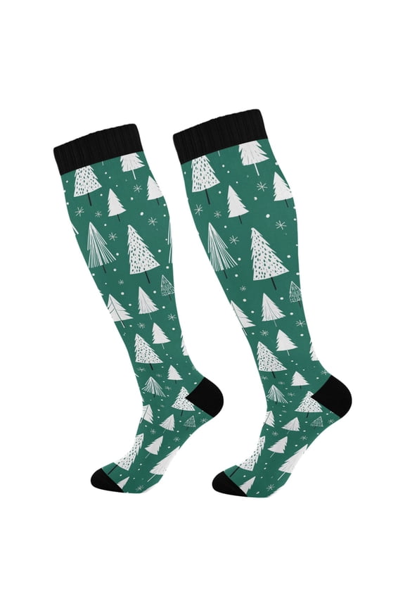 Christmas Trees Green Socks Women Men Knee High Sock