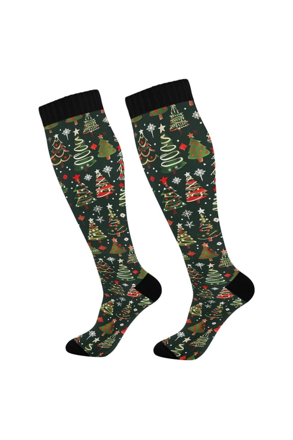 Christmas Trees Green Socks Women Men Knee High Sock