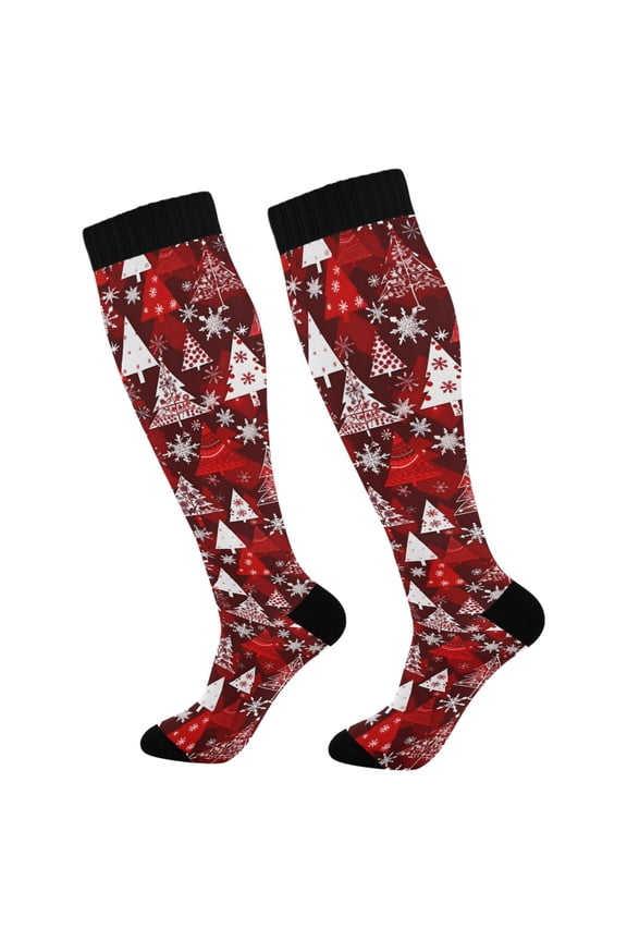 Christmas Trees Red Socks Women Men Knee High Sock