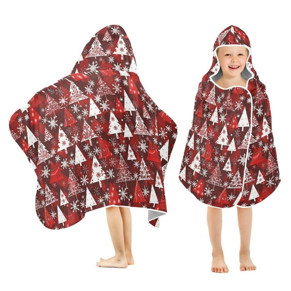 joogoo Christmas Trees Red Kids Hooded Beach Towel Baby Bath Towel 23.5"x50"