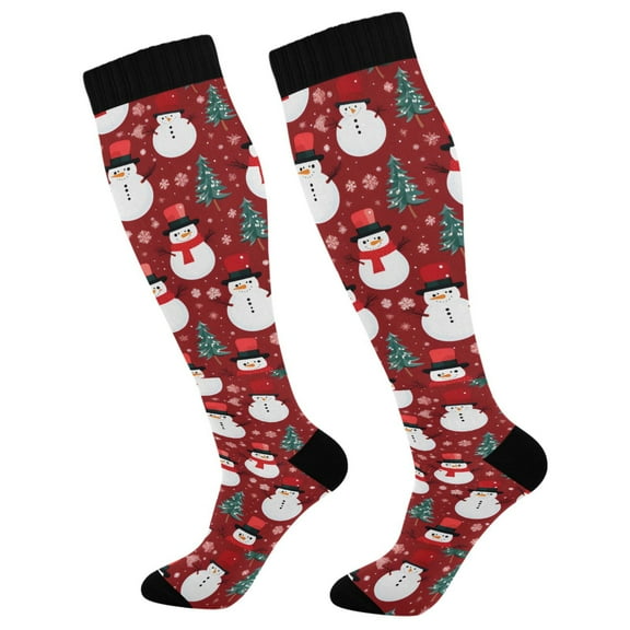 joogoo Christmas Trees and Snowman Compression Socks Women Men Knee High Sock