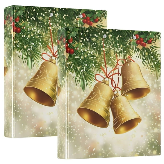 joogoo Christmas with Bells Hardcover 3 Ring Binder 1.5" Round Rings Interior Pockets Binders Organizer 2 Pack
