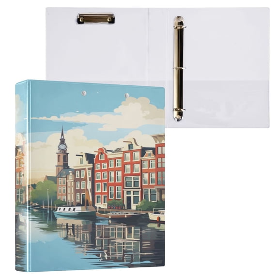 joogoo City Landscape Hardcover 3 Ring Binder 1.5" Round Rings Interior Pockets Binders Organizer 1 Pack