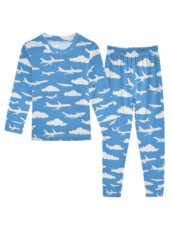 Clouds Airplane Kids 2 Piece Long Sleeve Tee and Pants Pajama Set 3T