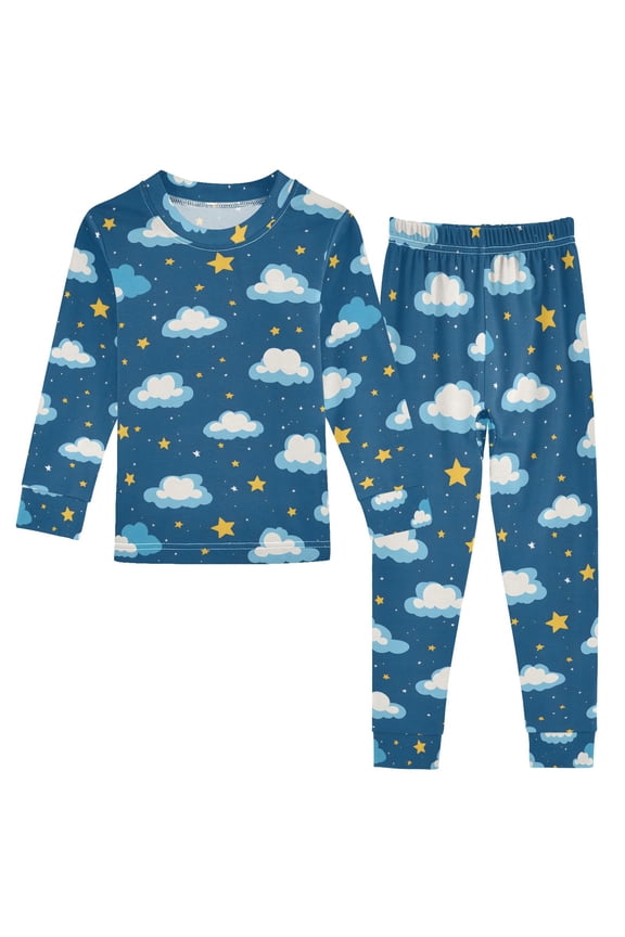 Clouds Stars 2 Piece Long Sleeve Tee and Pants Cotton Pajama Set 8Y