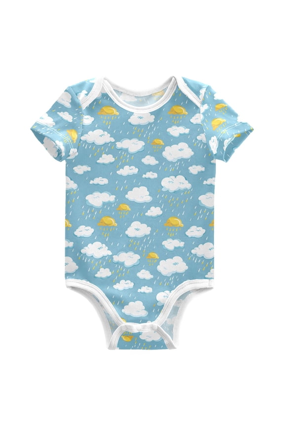 Clouds and Rain Pattern Baby Bodysuits Short Sleeve Cotton Onesies Clothes 24Months