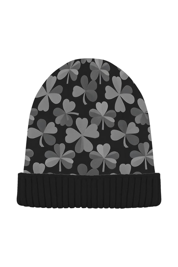 Clover Pattern Beanie Hats Cuffed Winter Warm Knit Thick Beanies