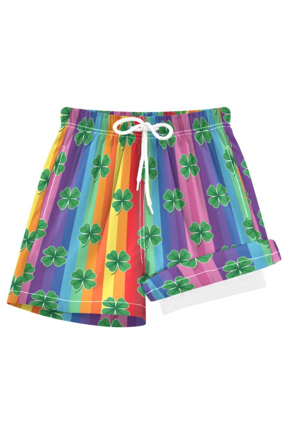 Clover Rainbow Stripes Boys Swim Trunks Beach Swimsuit Shorts Boxer 7Y