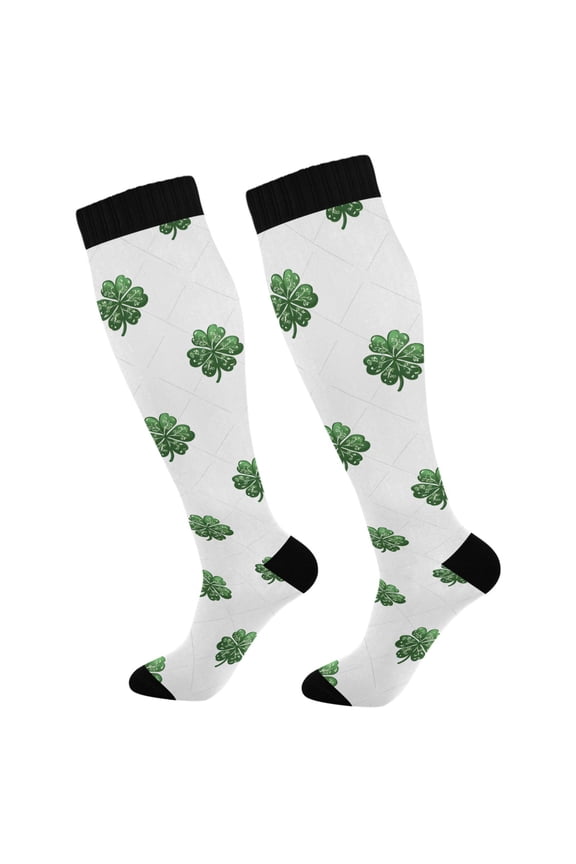 Clover on Checkered Socks Women Men Knee High Sock