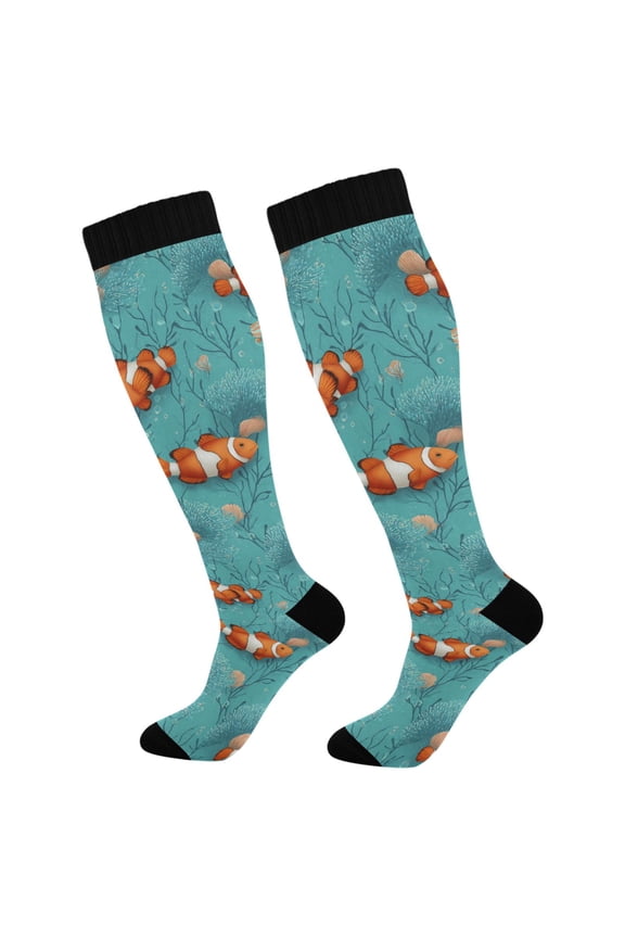 Clownfish Starfish Socks Women Men Knee High Sock