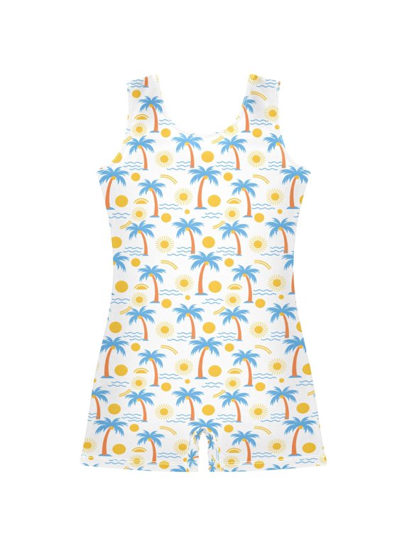 Coconut Palm Sun Pattern Girls Leotards Gymnastics Tumbling Outfit Biketard Unitard 9-10Years