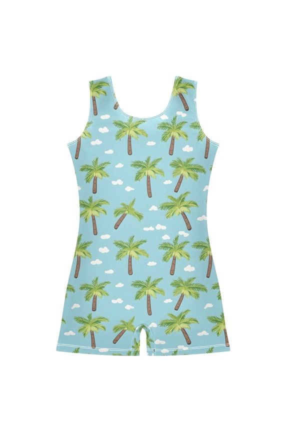 Coconut Palm Tree Pattern Girls Leotards Gymnastics Tumbling Outfit Biketard Unitard 9-10Years