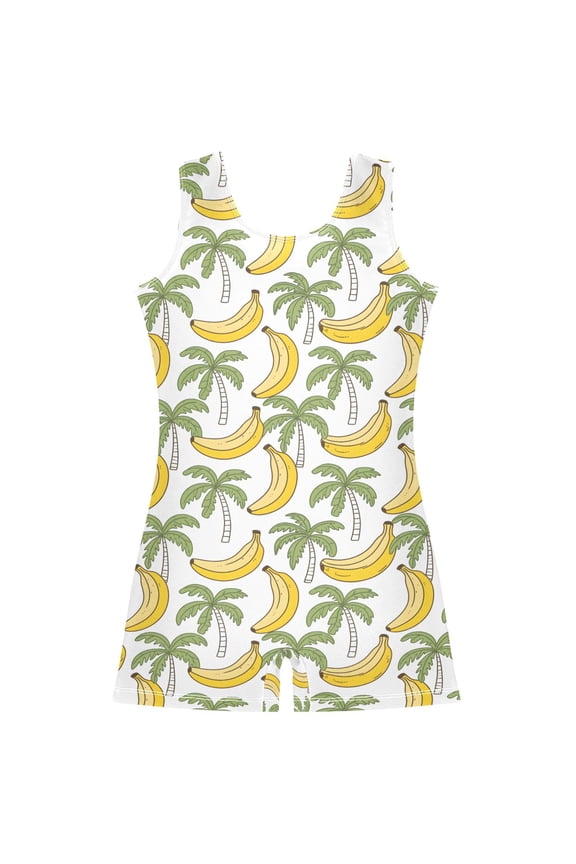 Coconut Tree Bananas Pattern Girls Leotards Gymnastics Tumbling Outfit Biketard Unitard 3-4Years