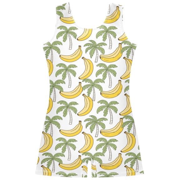 joogoo Coconut Tree Bananas Pattern Girls Leotards Gymnastics Tumbling Outfit Biketard Unitard 7-8Years