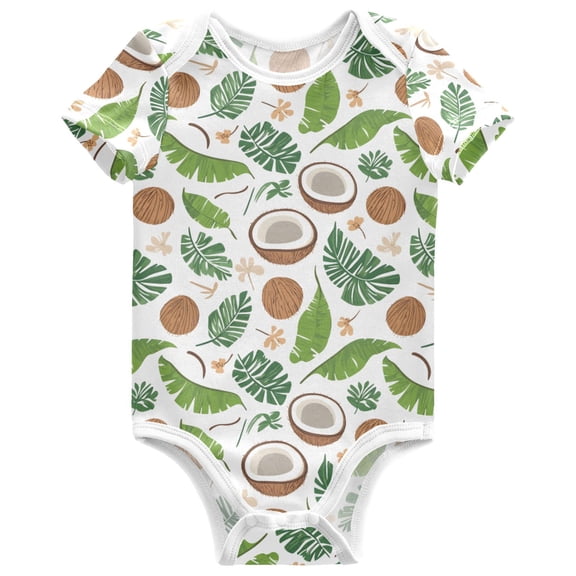 joogoo Coconut Tropical Leaves Pattern Baby Bodysuits Short Sleeve Cotton Onesies Clothes 3Months