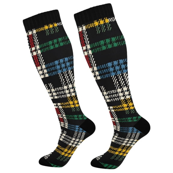 joogoo Colorful Black Checkered Pattern Socks Women Men Knee High Sock
