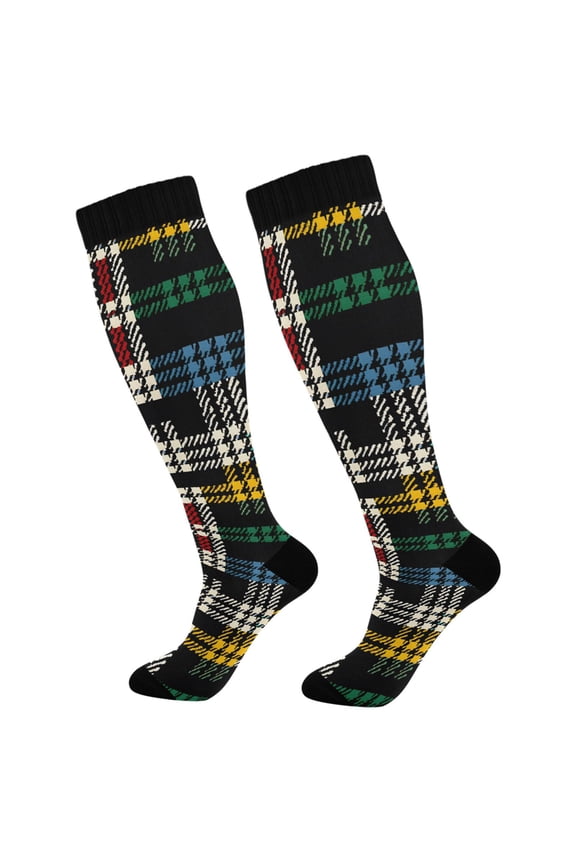 Colorful Black Checkered Pattern Socks Women Men Knee High Sock