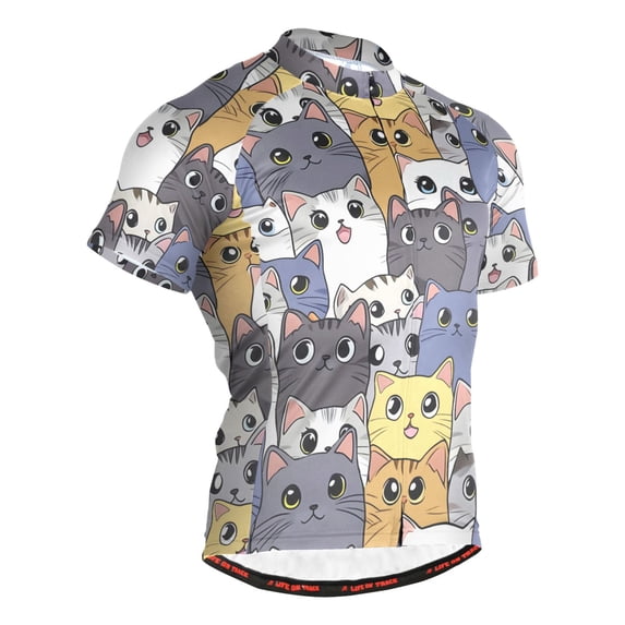 joogoo Colorful Doodle Cute Cats Pattern Men's Cycling Jerseys Mountain Bike Short Sleeve Tops 2XL