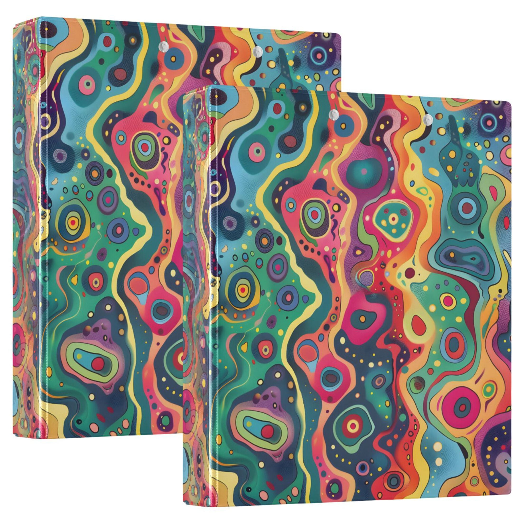 joogoo Colorful Fantasy Liquid Pattern Hardcover 3 Ring Binder 1.5" Round Rings Interior Pockets Binders Organizer 2 Pack