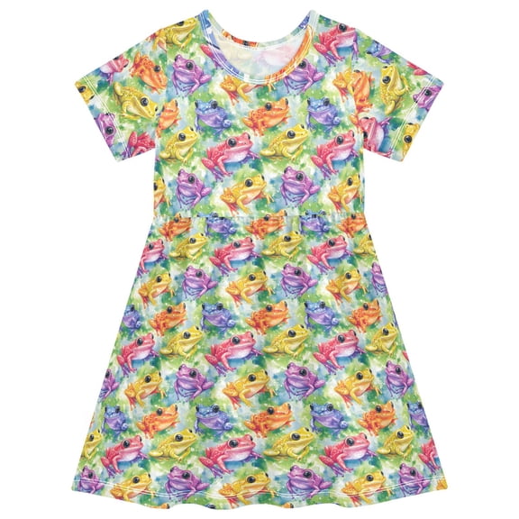 joogoo Colorful Frogs Girls' Short Sleeve Dress Kids Dresses 5-6T