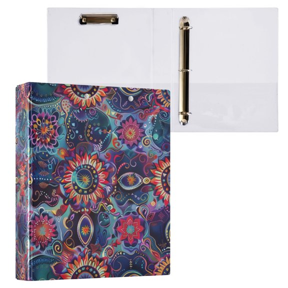 joogoo Colorful Mandala Hardcover 3 Ring Binder 1.5" Round Rings Interior Pockets Binders Organizer 1 Pack