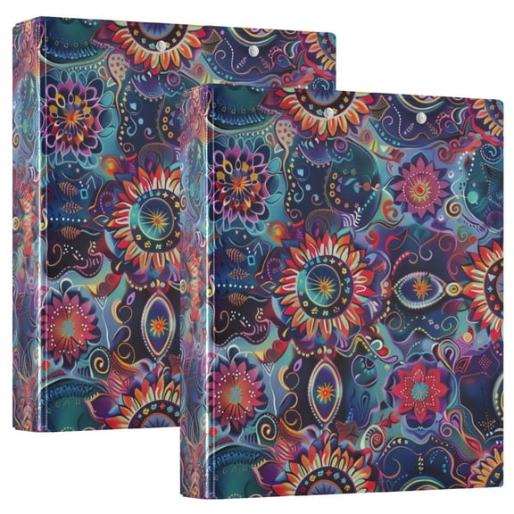 joogoo Colorful Mandala Hardcover 3 Ring Binder 1.5" Round Rings Interior Pockets Binders Organizer 2 Pack