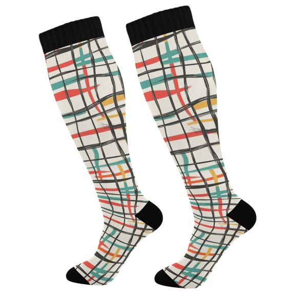 joogoo Colorful Stripes Line Socks Women Men Knee High Sock