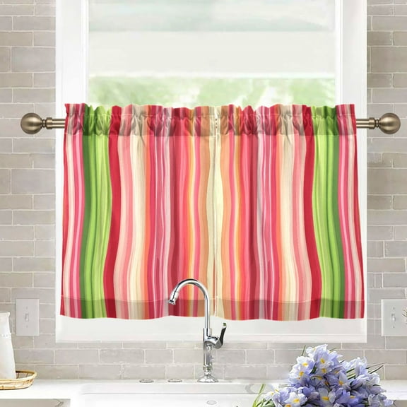 joogoo Colorful Wavy Lines Curtains Sets Half Window Cafe Farmhouse Tier 2 Panels Short Curtain Rod Pocket 27"W x 24"L