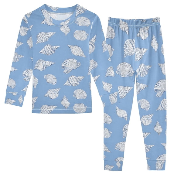 joogoo Conch on Blue 2 Piece Long Sleeve Tee and Pants Cotton Pajama Set 5Y