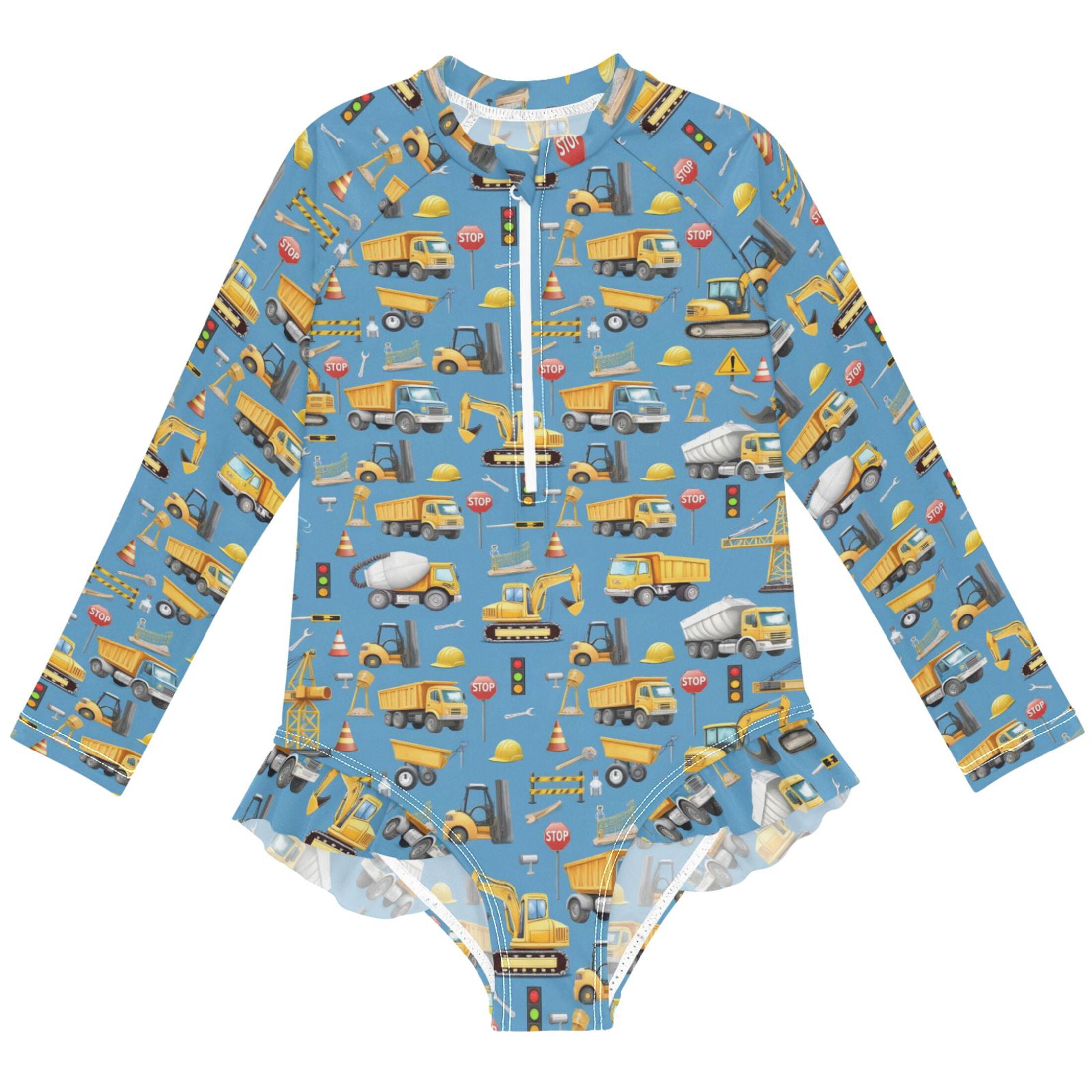 joogoo Construction Cartoon Trucks Pattern Girls One-Piece Swimsuits ...