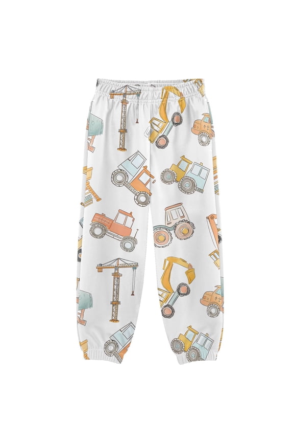 Construction Crane and Backhoe Boys' Sweatpants Jogger Pants 7-8Y