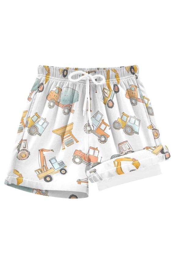 Construction Crane and Backhoe Boys Swim Trunks Beach Swimsuit Shorts Boxer 9-11Y