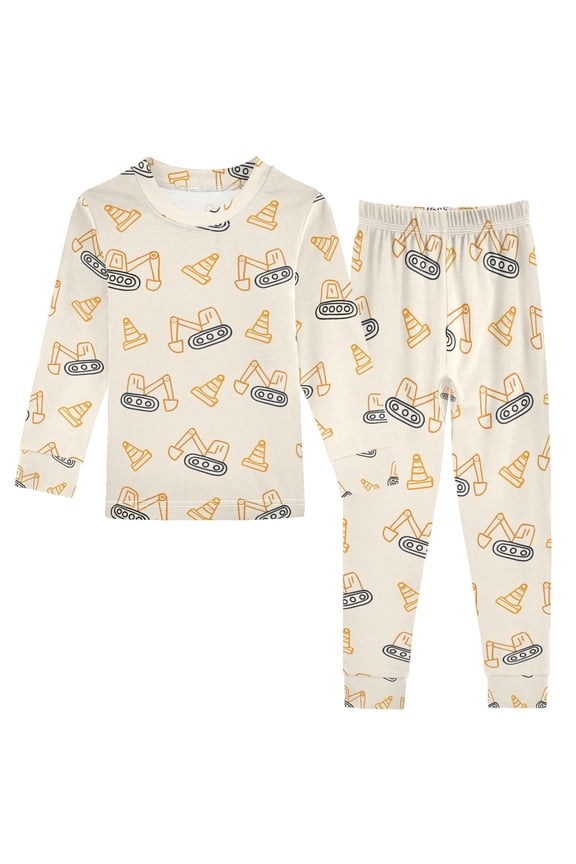 Construction Excavator Vehicles 2 Piece Long Sleeve Tee and Pants Cotton Pajama Set 6Y