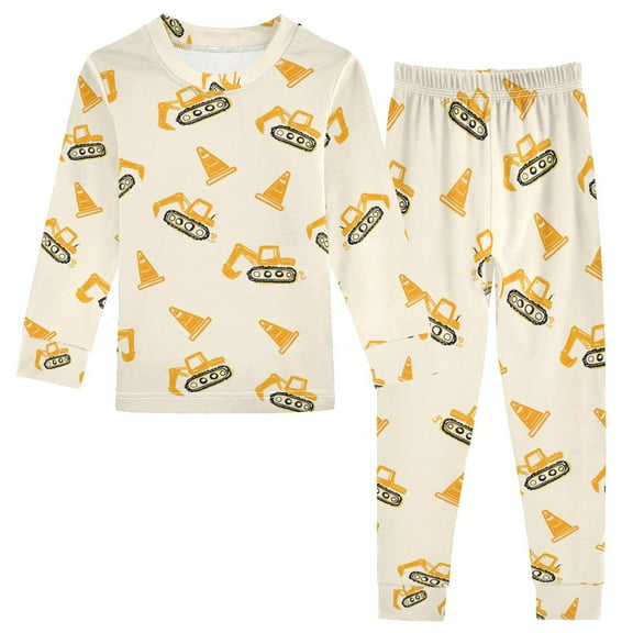 joogoo Construction Vehicles Excavator 2 Piece Long Sleeve Tee and Pants Cotton Pajama Set 4T