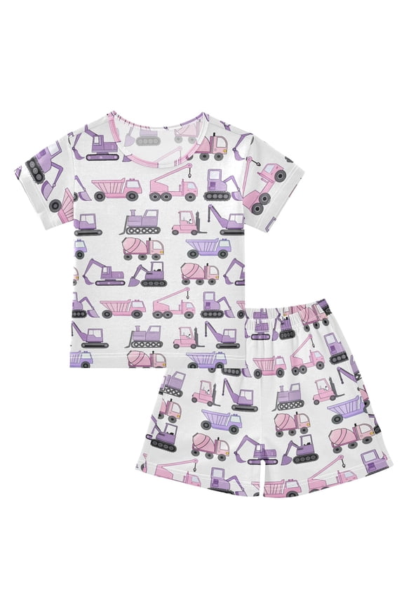 Construction Vehicles Pajama Sets Short Sleeve Cotton 2-Piece Sleepwear 10Y