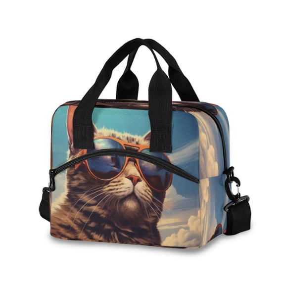 joogoo Cool Cat on Sky Insulated Lunch Bags Reusable Cooler Box with Shoulder Strap