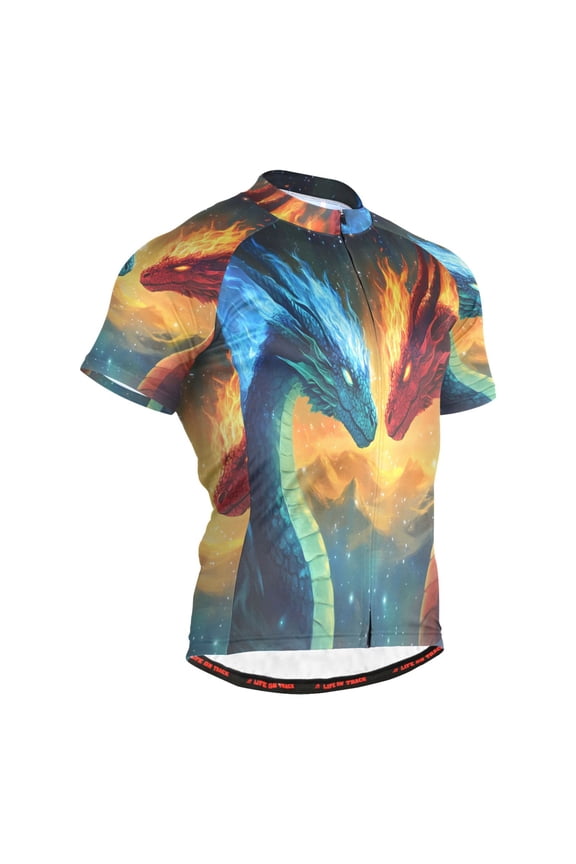 Cool Dragon with Fire Pattern Men's Cycling Jerseys Mountain Bike Short Sleeve Tops M