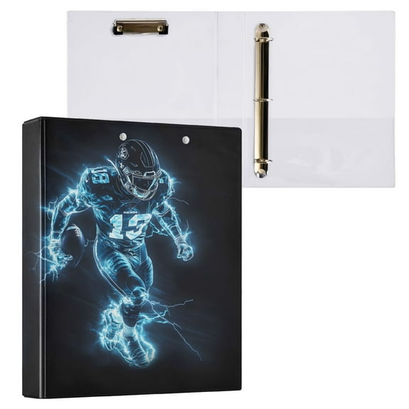 joogoo Cool Football Player Hardcover 3 Ring Binder 1.5" Round Rings Interior Pockets Binders Organizer 1 Pack