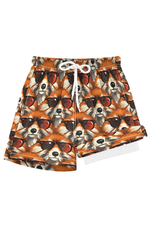 Cool Fox with Sunglasses Boys Swim Trunks Beach Swimsuit Shorts Boxer 7Y