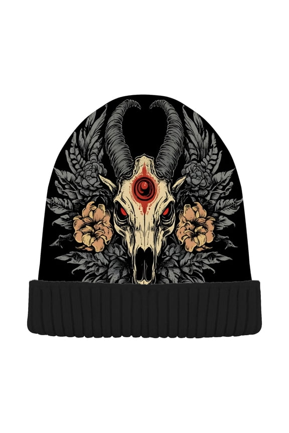 Cool Goat Skull Beanie Hats Men Women Cuffed Skull Cap Winter Warm Knit Thick Beanies