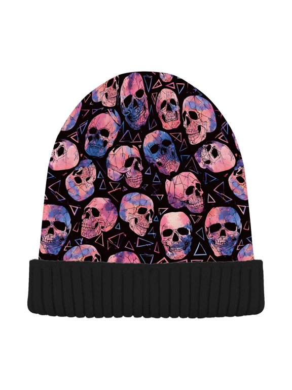 Cool Neon Skull Beanie Hats Cuffed Winter Warm Knit Thick Beanies