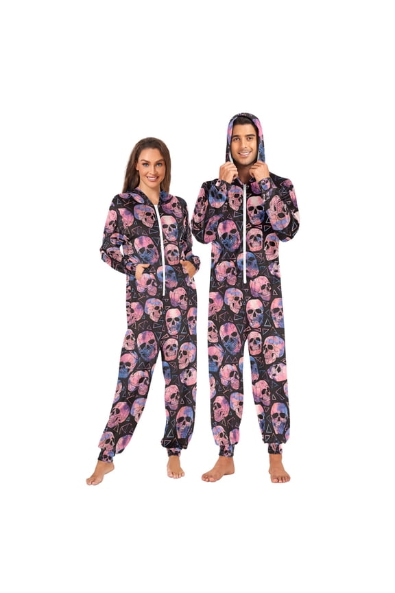 Cool Neon Skull Unisex Adults Onesies Pajamas Jumpsuits S