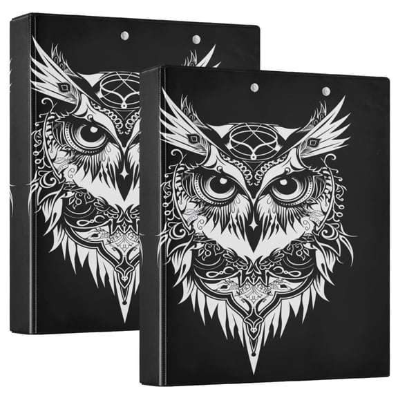 joogoo Cool Owl on Black Hardcover 3 Ring Binder 1.5" Round Rings Interior Pockets Binders Organizer 2 Pack