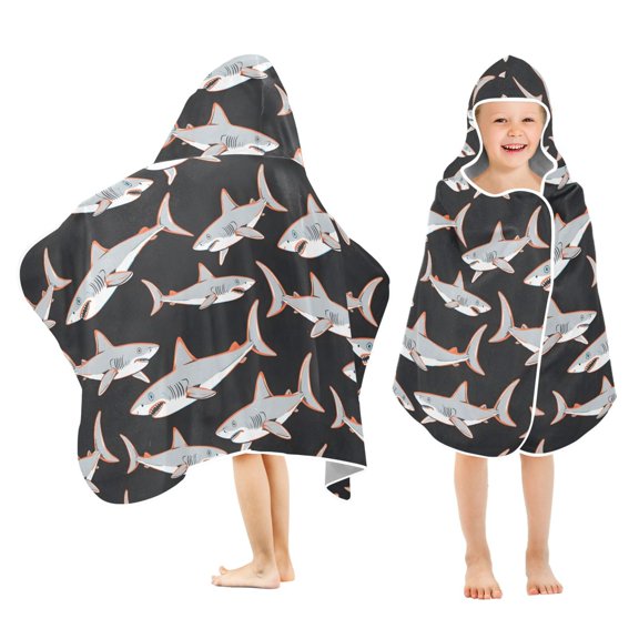 joogoo Cool Sharks Print Kids Hooded Beach Towel Baby Bath Towel 23.5"x50"