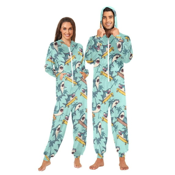 joogoo Cool Sharks Skating Unisex Adults Onesies Pajamas Jumpsuits M