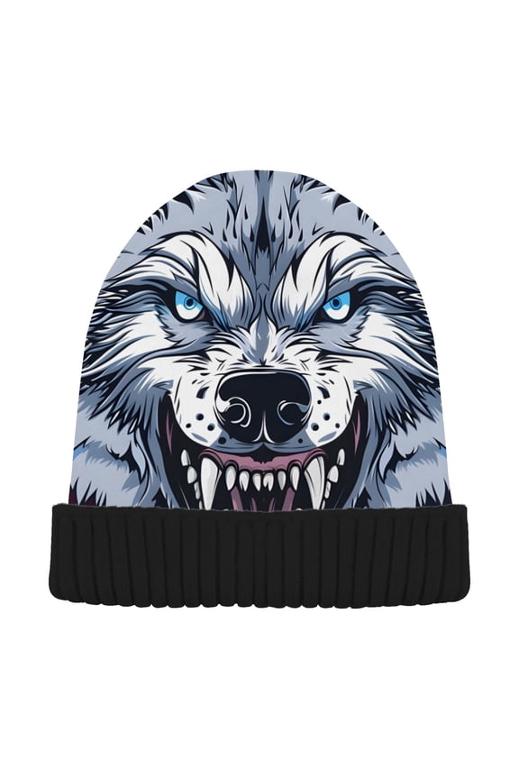 Cool Wolf Beanie Hats Cuffed Winter Warm Knit Thick Beanies