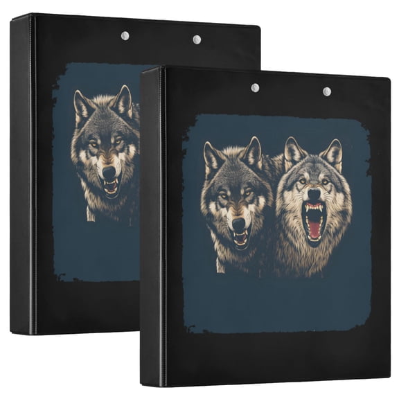 joogoo Cool Wolf Hardcover 3 Ring Binder 1.5" Round Rings Interior Pockets Binders Organizer 2 Pack