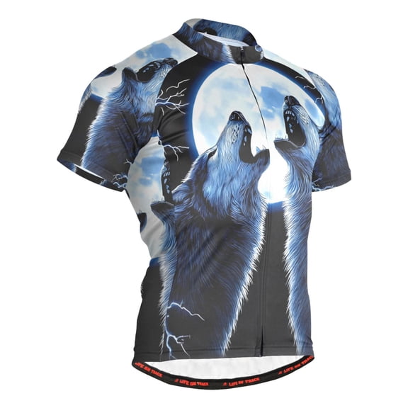 joogoo Cool Wolf in Lighting Pattern Men's Cycling Jerseys Mountain Bike Short Sleeve Tops 2XL