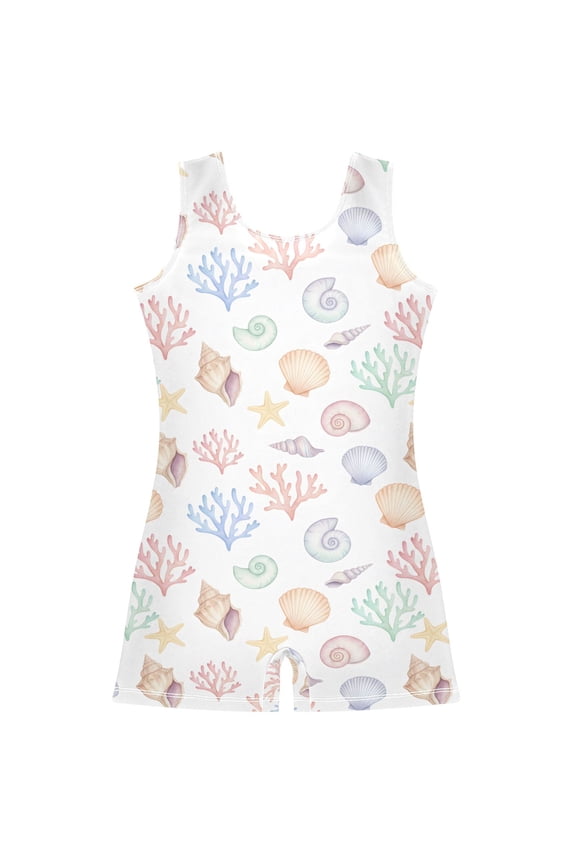 Coral Conch Pattern Girls Leotards Gymnastics Tumbling Outfit Biketard Unitard 3-4Years