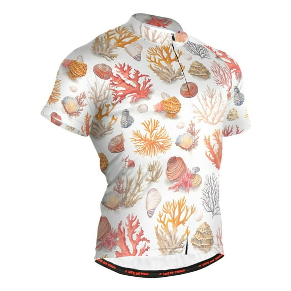 joogoo Corals Seashells Pattern Men's Cycling Jerseys Mountain Bike Short Sleeve Tops XL